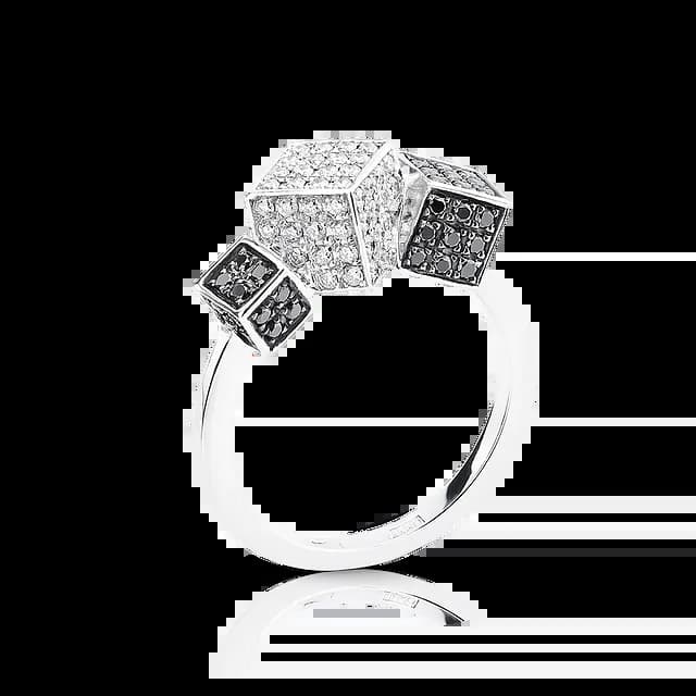 Кольцо **CUBE** с белыми и черными бриллиантами.