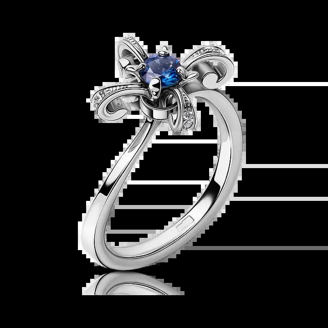Золотое кольцо FOUNTAINS с синим сапфиром и бриллиантами
