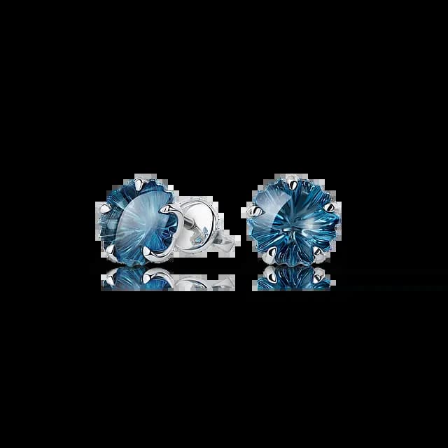 Золотые серьги-пусеты с топазами London Blue