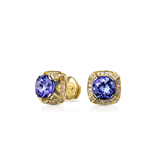 Золотые серьги-пусеты с танзанитами