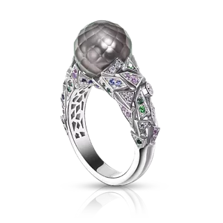 Кольцо с серым граненым жемчугом