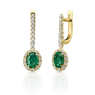 Золотые серьги с изумрудами и бриллиантами 