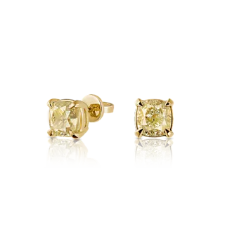 Золотые серьги-пусеты с желтыми бриллиантами 