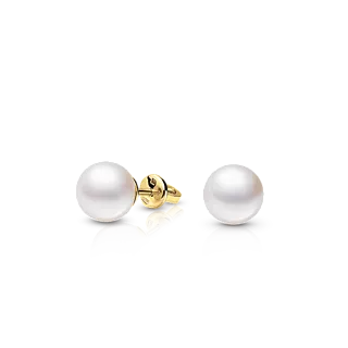 Золотые серьги-пусеты с белым жемчугом