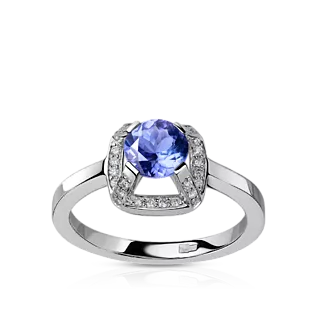 Кольцо из белого золота с танзанитом и бриллиантами