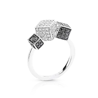 Кольцо **CUBE** с белыми и черными бриллиантами.