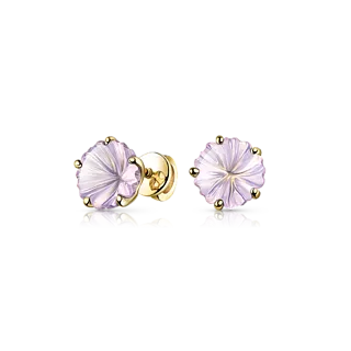 Золотые серьги-пусеты с лавандовым кварцем