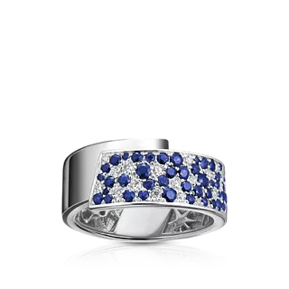 Широкое золотое кольцо с сапфирами и бриллиантами