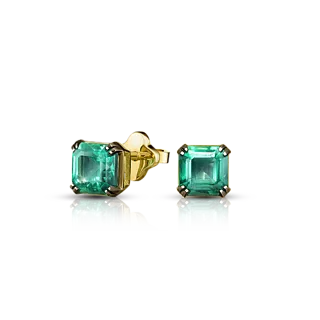 Золотые серьги-пусеты с изумрудами