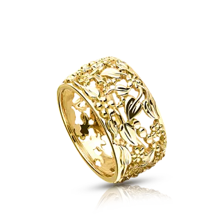 Широкое золотое кольцо FLORA