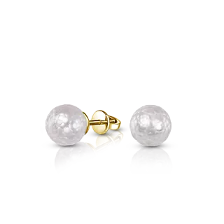 Серьги-пусеты с белым морским граненным жемчугом