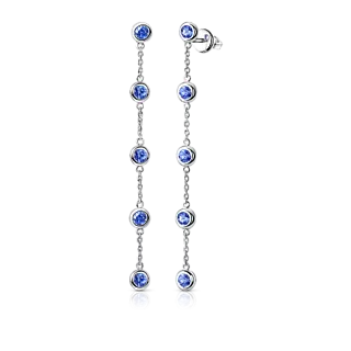 Серьги на цепочках с сапфирами