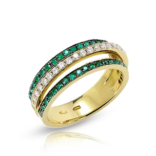 Кольцо  STRIPES с бриллиантами и изумрудами