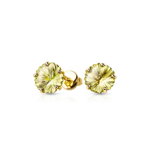 Золотые серьги-пусеты с лимонным кварцем