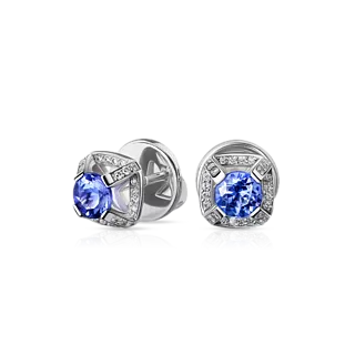 Золотые серьги-пусеты с танзанитами