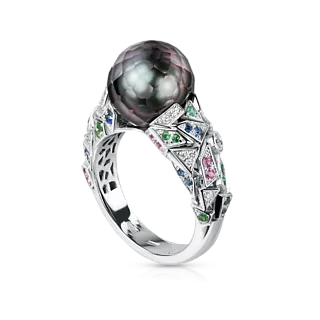 Кольцо VORTEX с черным граненым жемчугом