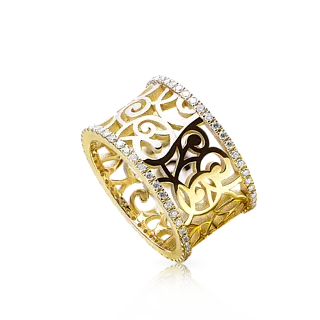 Широкое золотое кольцо с бриллиантами 