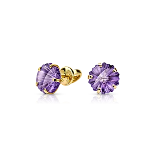 Золотые серьги-пусеты с аметистами