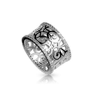 Широкое кольцо HELIX из белого золота с бриллиантами