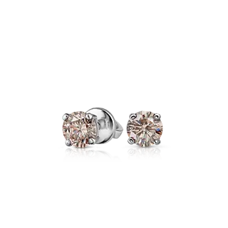 Золотые серьги-пусеты с цветными бриллиантами